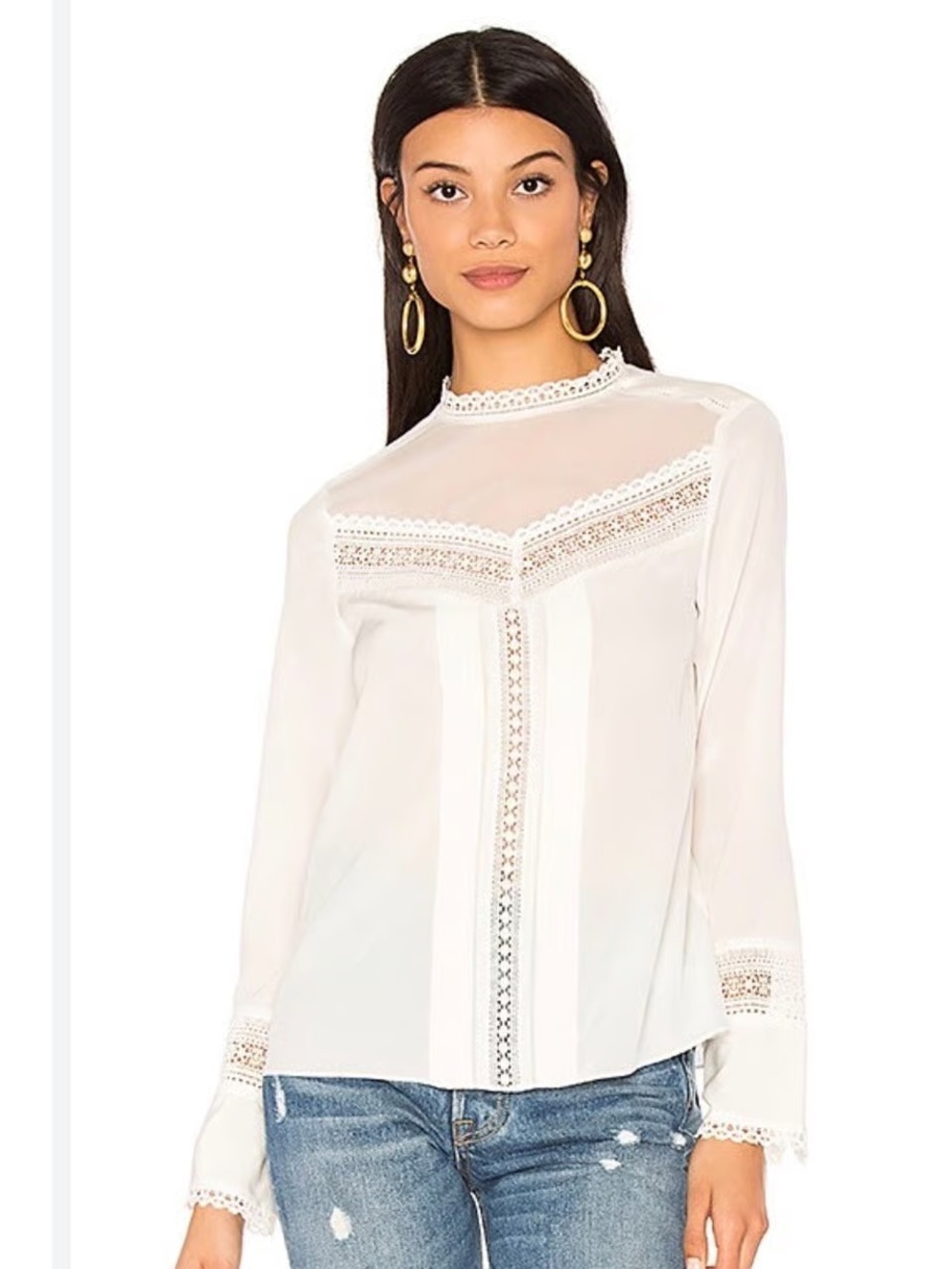 Rebecca Taylor White Lace Yoke Pintuck Blouse